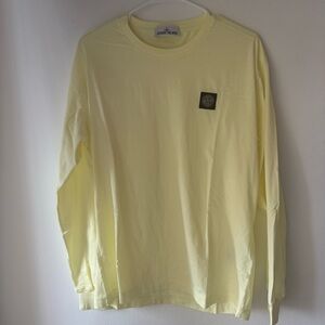 Stone Island Bright Yellow Long Sleeve Logo Compass Patch Tshirt Mens XL